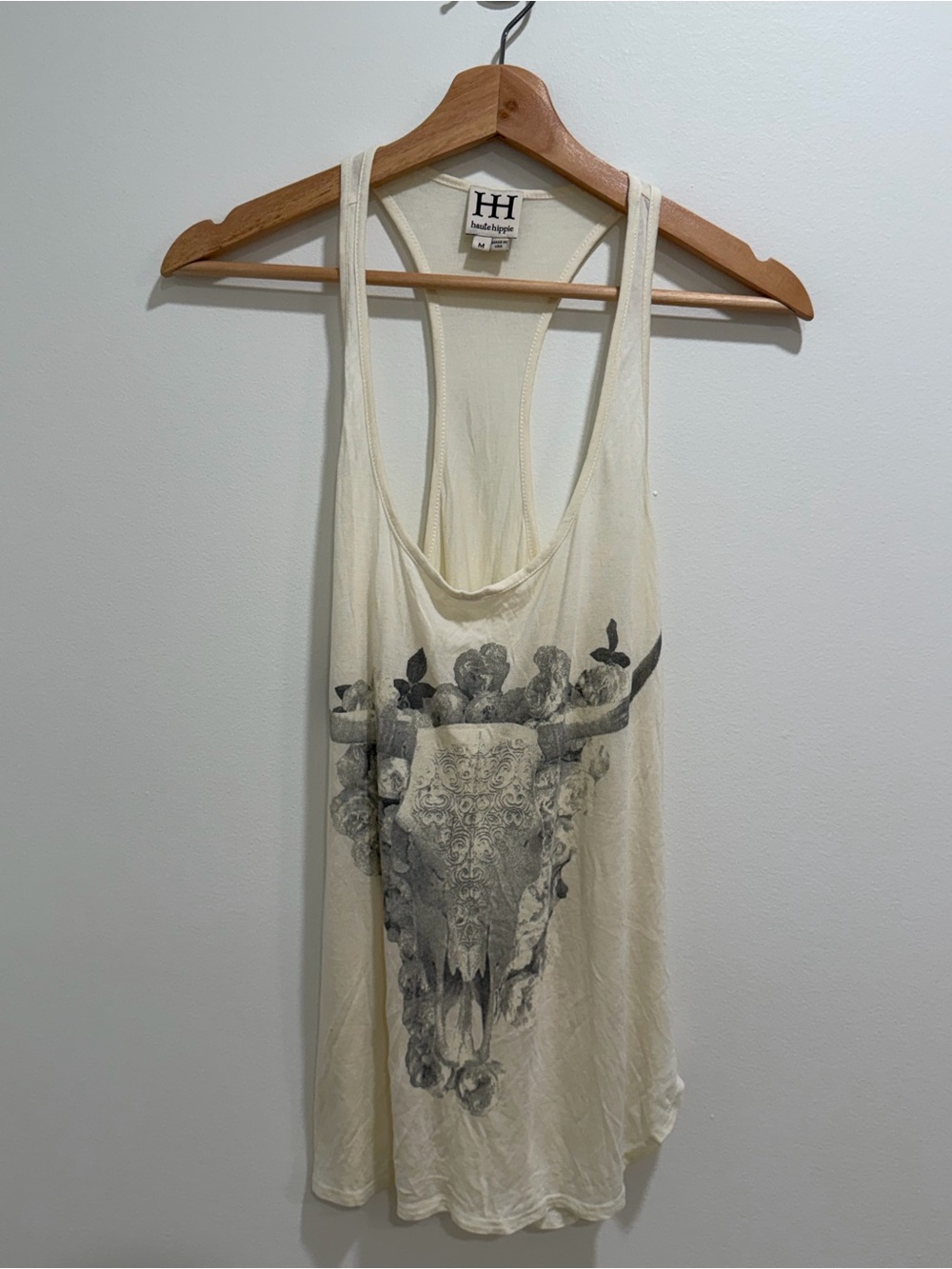 Haute Hippie Floral Skull Graphic Racerback Tank - Cream & Black